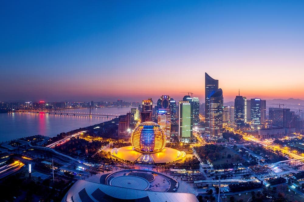 panoramic night view of hangzhou