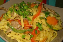 Chinese Noodles with Beef and Coconut Milk